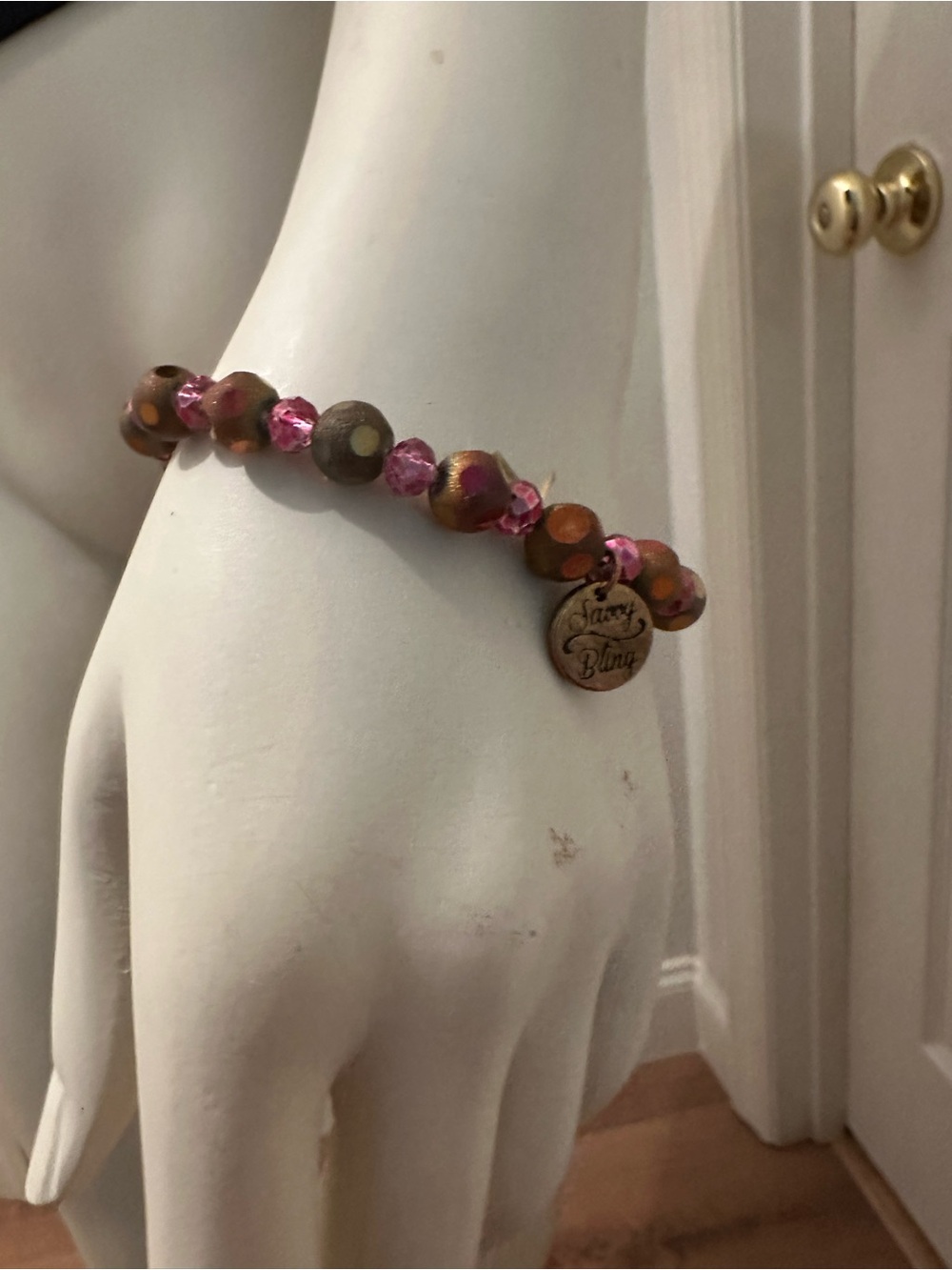 Pink and Bronze Beaded Stretch Bracelet